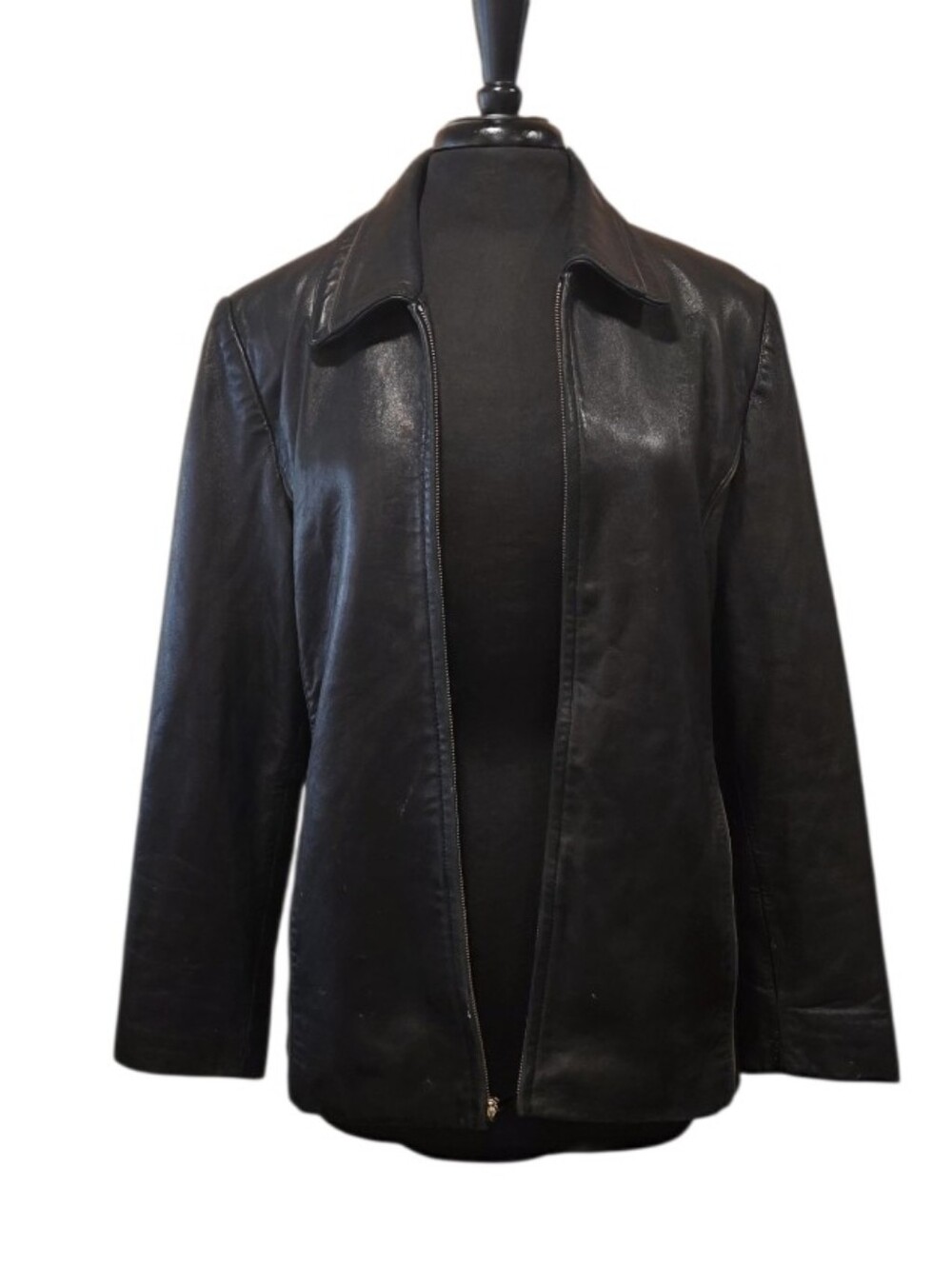 Vintage 90s Soft Black Leather Zip-Front Jacket Liz Claiborne Large